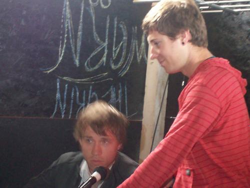 Jason Dunn and Daniel Biro of Hawk Nelson, getting ready for an interview. I took this picture and have the permission from myself to use it