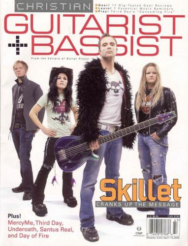 Skillet on the cover of Guitar and Bassist magazine